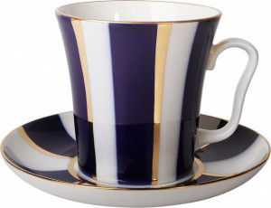 82179 Императорский фарфоровый завод Бокал с блюдцем "Кобальтовые полосы" "Ленинградский" Фарфор твердый