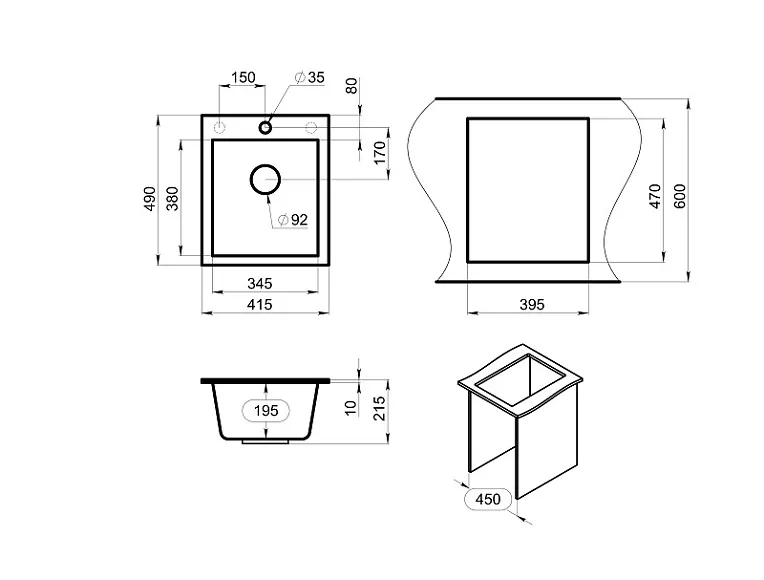 4201, ЧЁРНЫЙ, кухонная мойка, кварц GRANULA 4201-ST73 - Вид №3