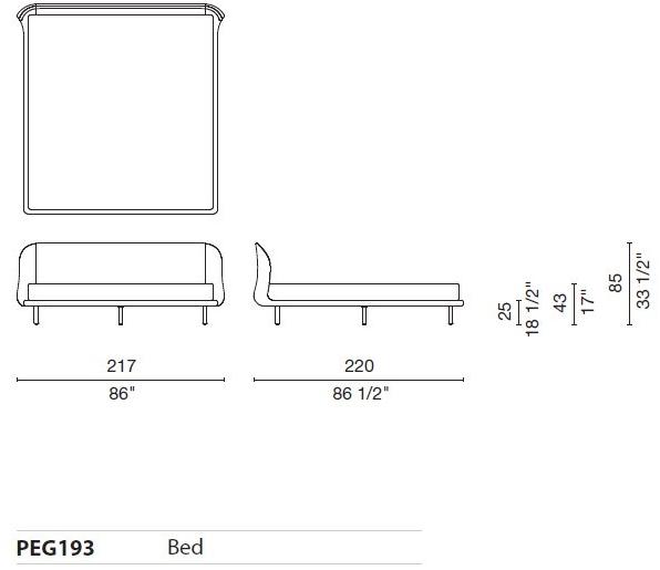 Cappellini Кровать из кожи или ткани с мягким изголовьем Peg sun-id-1456076 - Вид №3