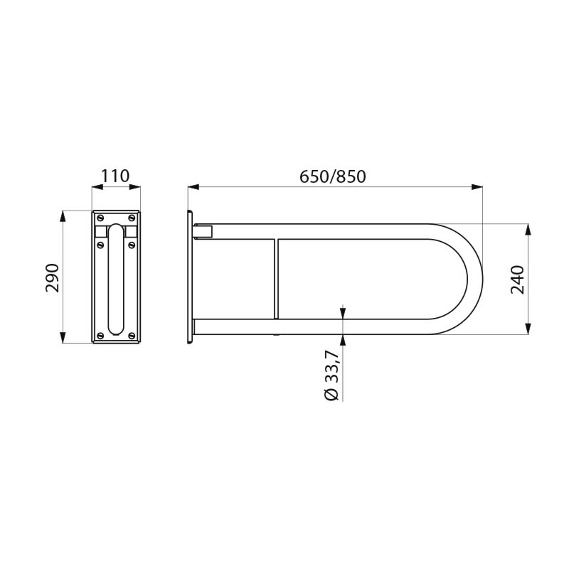 5160P1 Откидная опорная ручка 650 мм, полированная нержавеющая сталь DELABIE  - Вид №1
