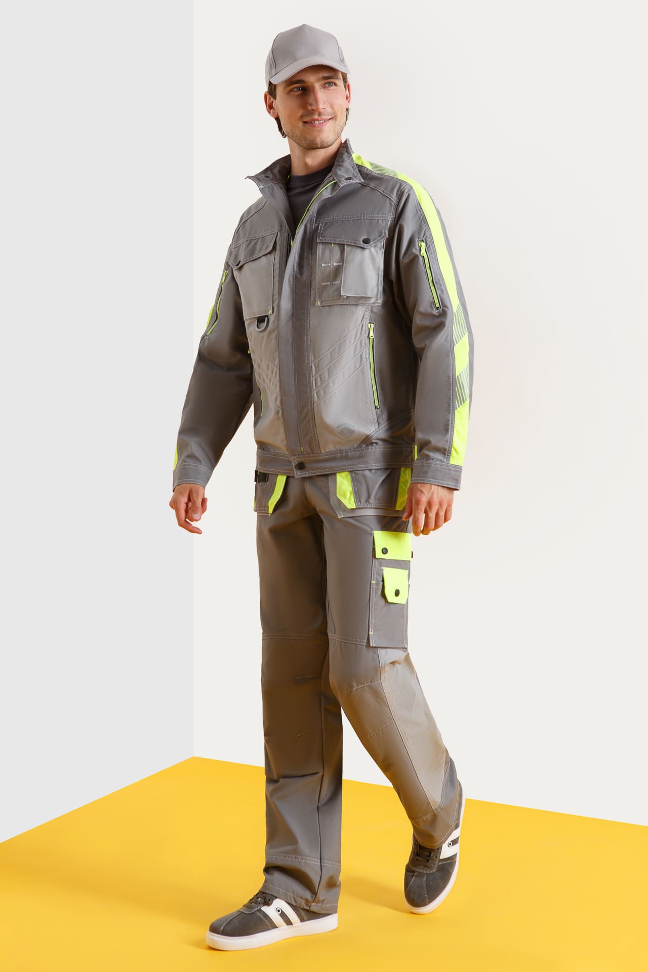 68818 Костюм "Прогресс" темно-серый светло-серый с лимонным  Летняя спецодежда  размер 52-54/182-188  - Вид №7