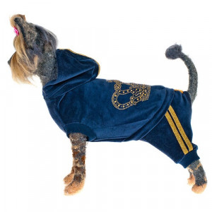 ПР0044503 Комбинезон для собак Гламур велюровый синий-1 20см HAPPY PUPPY