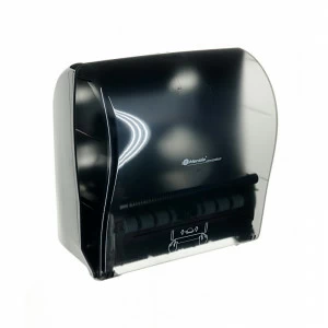 CJC303 Диспенсер для бумажных полотенец механический SOLID CUT AUTOMATIC MAXI, АБС-пластик, прозрачная темная лицевая сторона - глянцевая, полностью темная задняя - глянцевая Merida