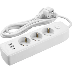 Удлинитель бытовой Онлайт 3x1 5 м 3 розетки с заземлением 2500 Вт с выключателем и USB цвет белый