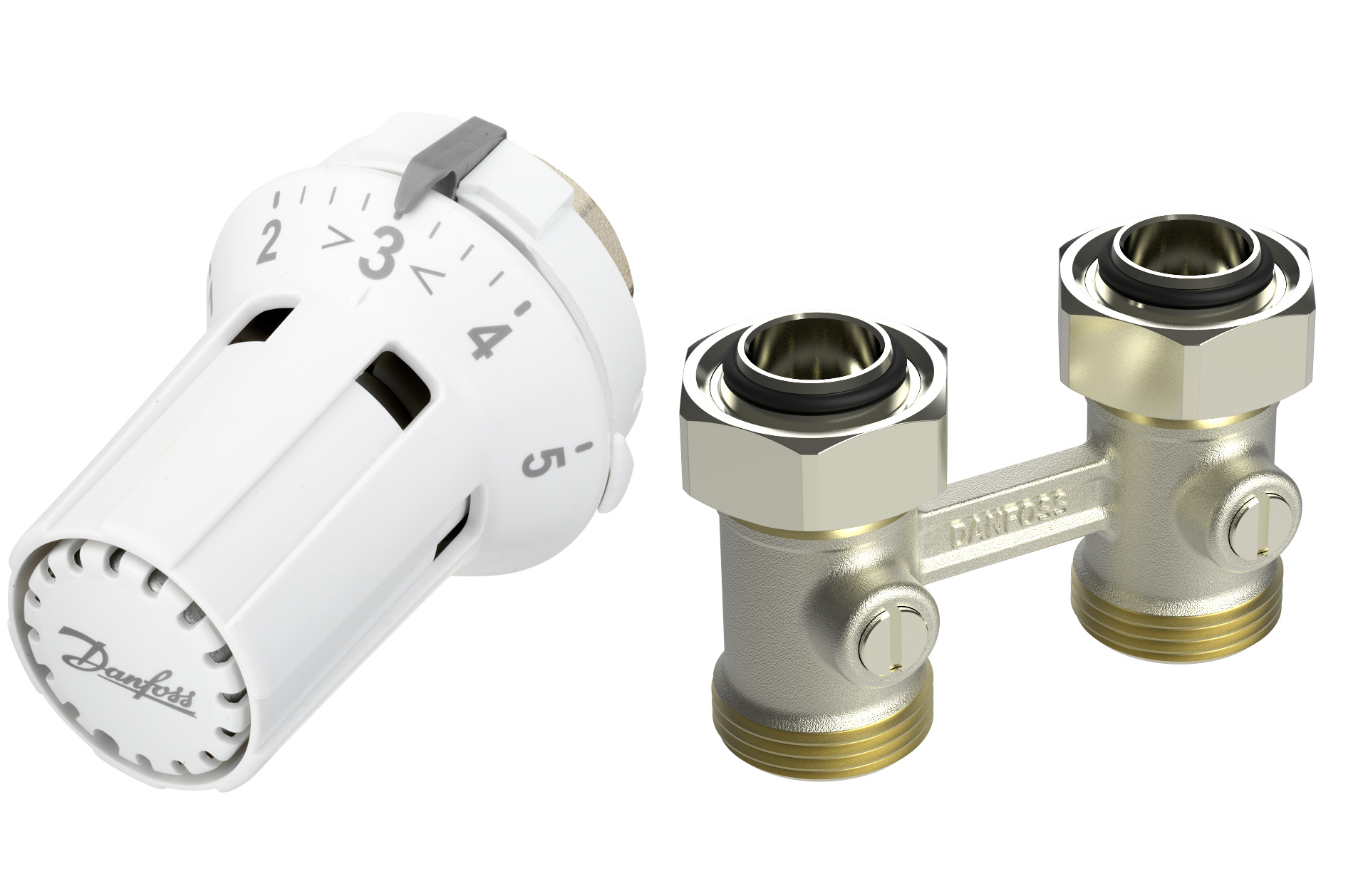 Danfoss Комплект RLV-KB/RTRW-K для радиаторов с нижним подключением (М30 х 1,5) RLV-KB 20 + RTRW-K, 3/4 Прямой 013G7233  - Вид №3