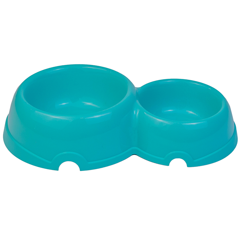 ПР0059357 Миска для животных двойная пластиковая бирюзовая 150/250мл ХОРОШКА 