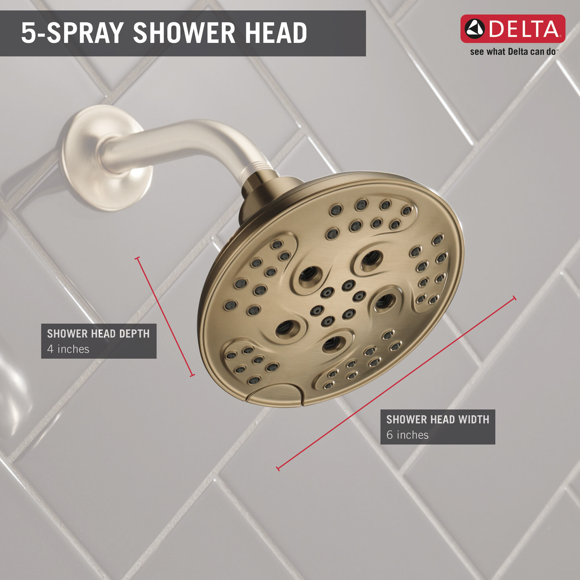 52666-CZ H2Okinetic® Переходная душевая лейка Raincan с 5 настройками Delta Faucet Universal Showering Шампанское бронза  - Вид №2