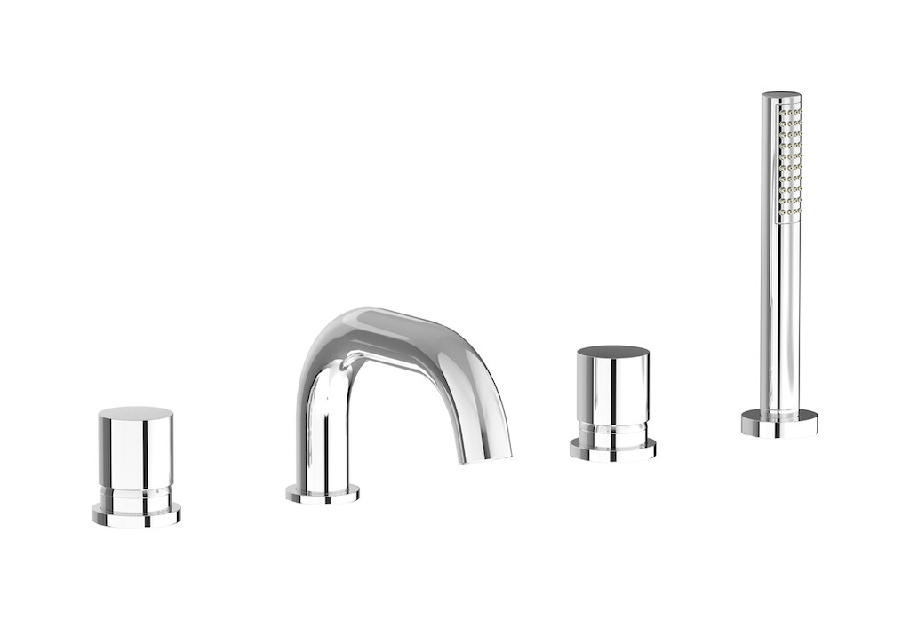 Смеситель на бортик ванной на 4 отверстий с дивертером и душевым гарнитуром. WE ARE IB rr396cc Chrome Brera