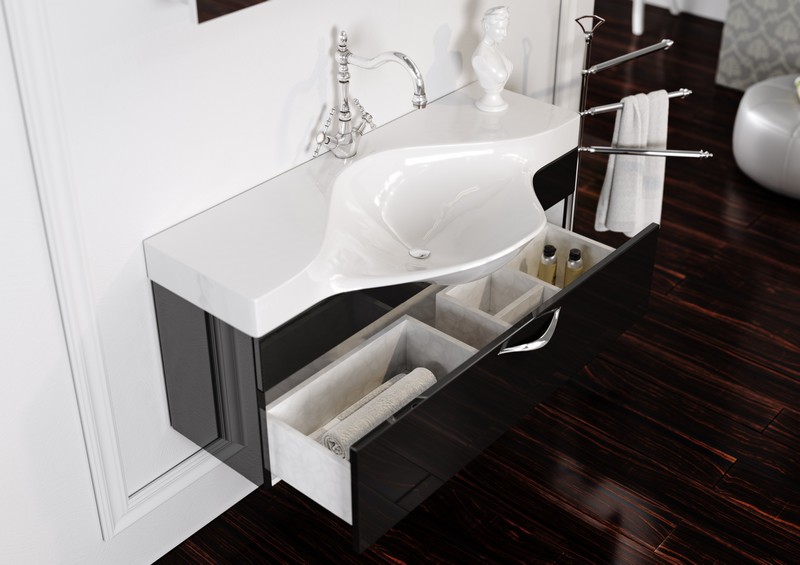 Бродвей Тумба под умывальник подвесная с ящиком, цвет черный Brw.01.10/001/BLK AQWELLA Broadway BRW1104D - Вид №1