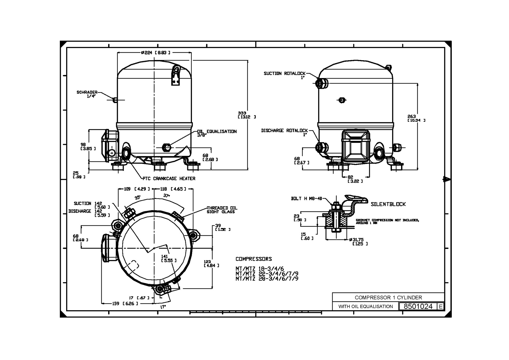 Danfoss MT/MTZ — Герметичные поршневые компрессоры MT144-4VM Компрессор MT144-4VM  - Вид №12