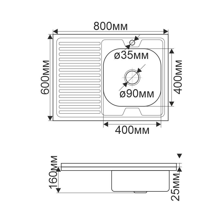Мойка 8060 R MELANA 0,8/180 накладная прямоугольная с сифоном (007/2 R *10) 007/2 R (*10) - Вид №2