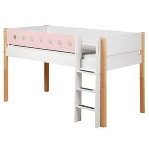Кровать Flexa White с лестницей, 190 см, розовая лакированная