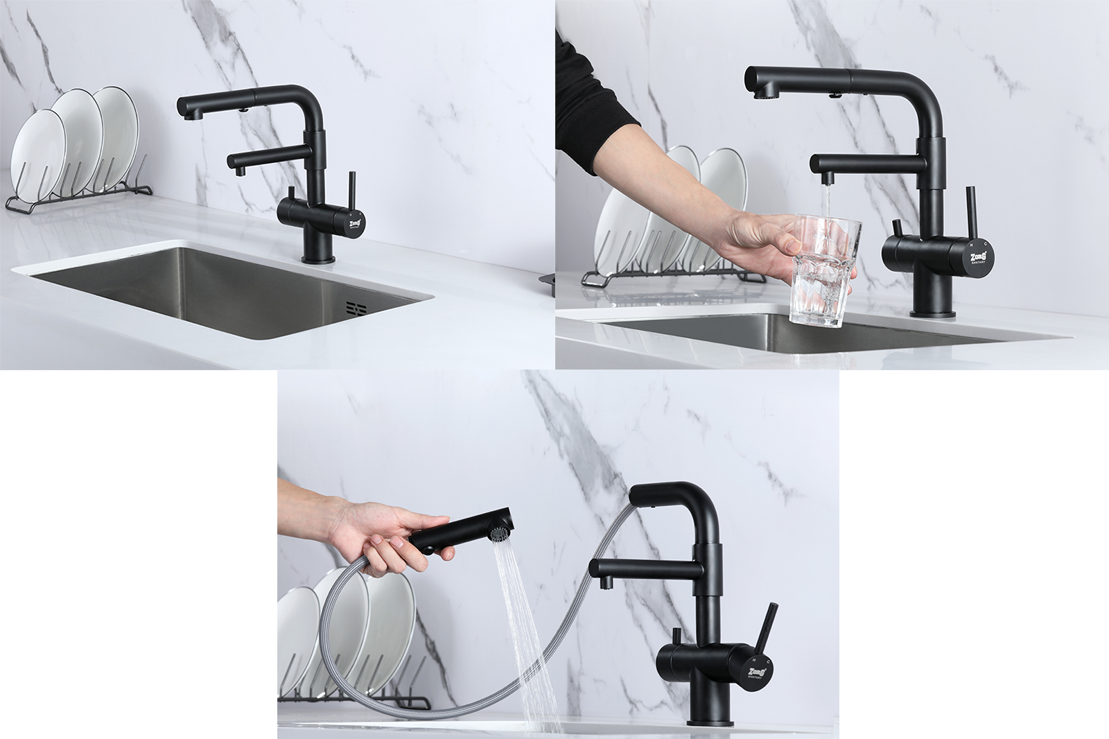 Смеситель ZorG Inox SZR-3216 GRAFIT для кухонной мойки, графит - Вид №1