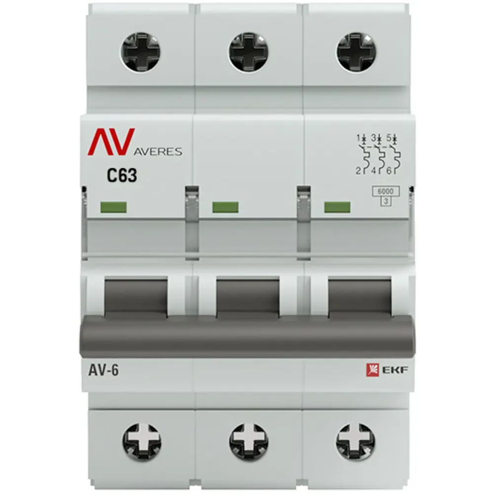 Автоматический выключатель EKF AV-6 3P C63A для защиты электроцепей 82502623 STLM-0028831 - Вид №1