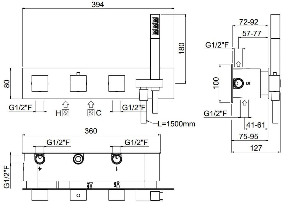 Встраиваемый термостатический смеситель для душа с ручным душем CARIMALI ilQuadro ARCH-00114270 - Вид №2