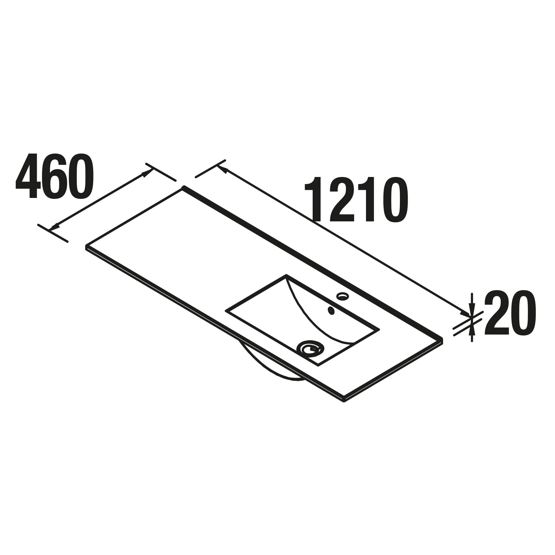 20746 SALGAR Раковина IBERIA 1210 Тумба слева БЕЛЫЙ ФАРФОР 1210 x 20 x 460 мм  - Вид №1