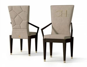 Carpanese Home Стул из нубука с подлокотниками и деревянной рамой Contemporary 7511