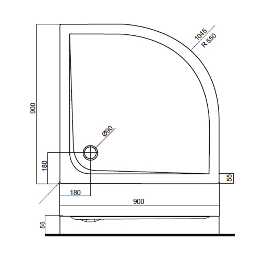 W7AT-GSR0-090W Поддон Slim Round с бортиком акрил 900*900*40 мм белый без сифона R550 шт AM.PM Spirit - Вид №2
