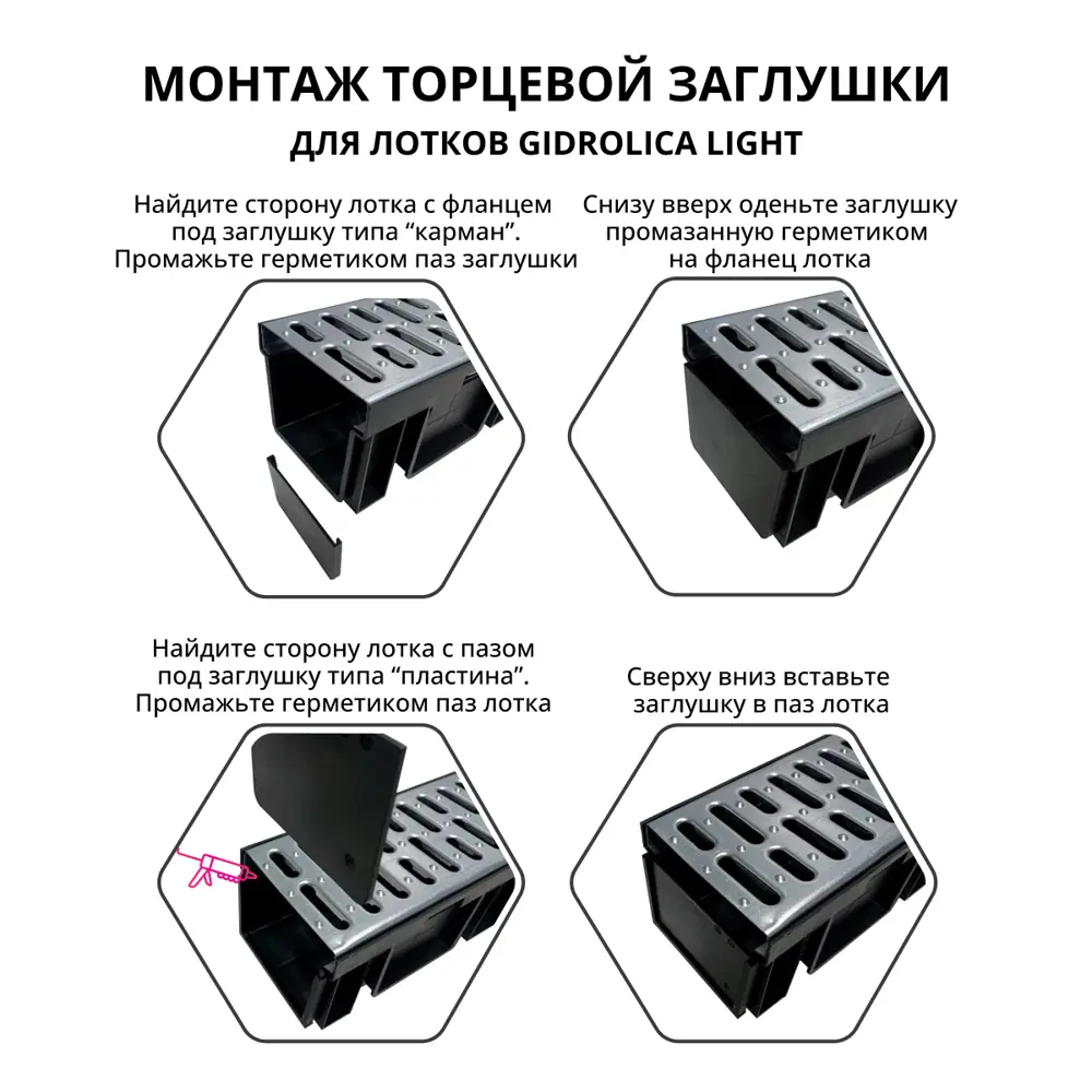 Заглушка торцевая к каналу Gidrolica 1000x115x55 мм цвет черный 89372520 STLM-2119552  - Вид №5
