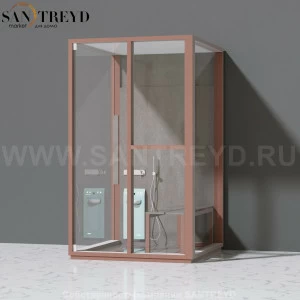 Effegibi H SMALL LO82030001 Комбинированная баня: хаммам и душ. Установка: к стене. Правая дверь. Мощность: 3 кВт макс. Размеры: длина 131 см, ширина 92 см. Отделка: матовый лакированный коричневый аллюминий и темный ламинат из керамогранита.