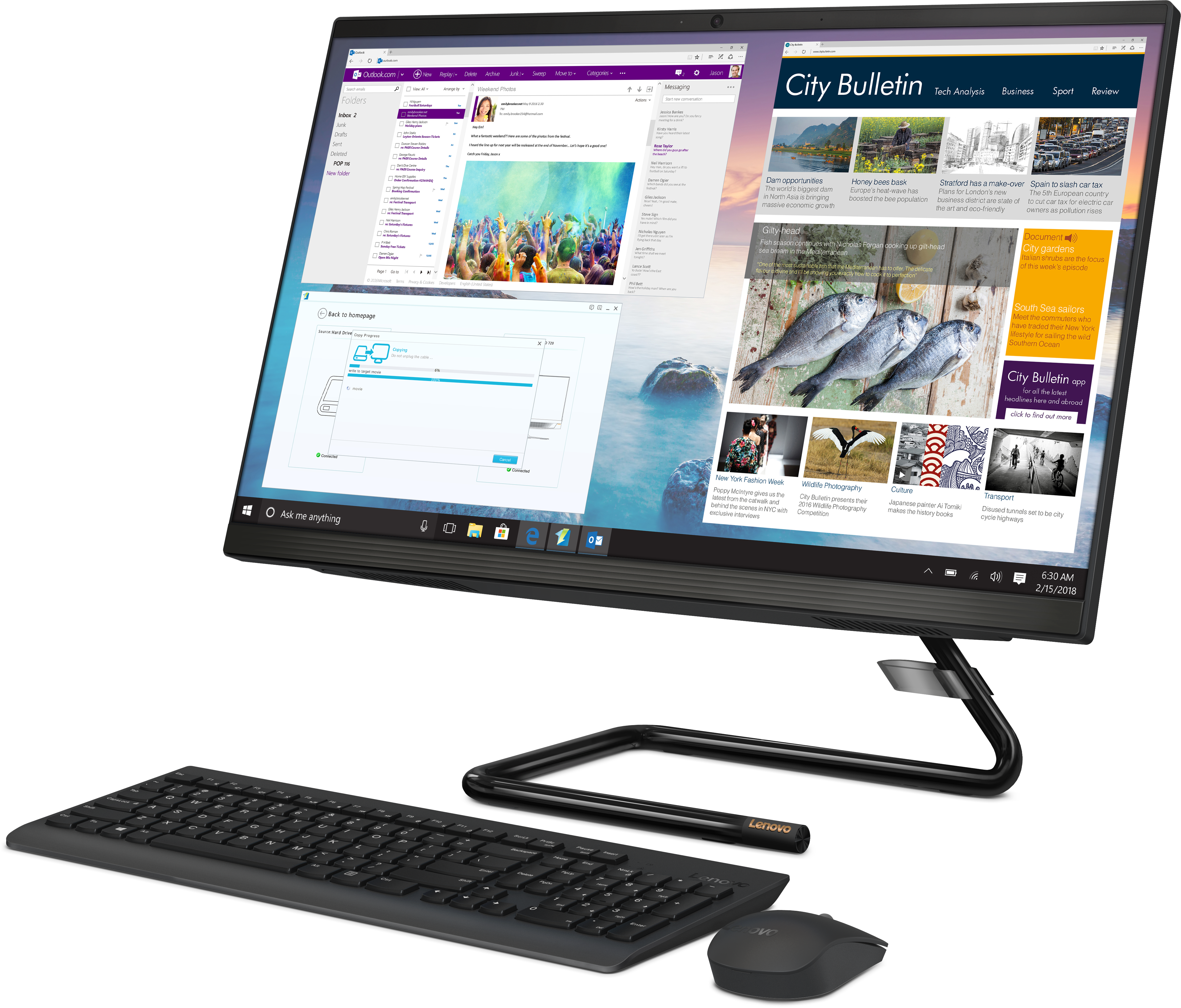 F0E800FVRK ideacentre aio a340-24iwl 23.8"(1920x1080 ips)/intel core i3 10110u(2.1ghz)/8192mb/1000gb/dvdrw/int:intel uhd graphics 620/bt/wifi/war 1y/5.87kg/black/dos + клавиатура, мышь usb Lenovo Santreyd  - Вид №2