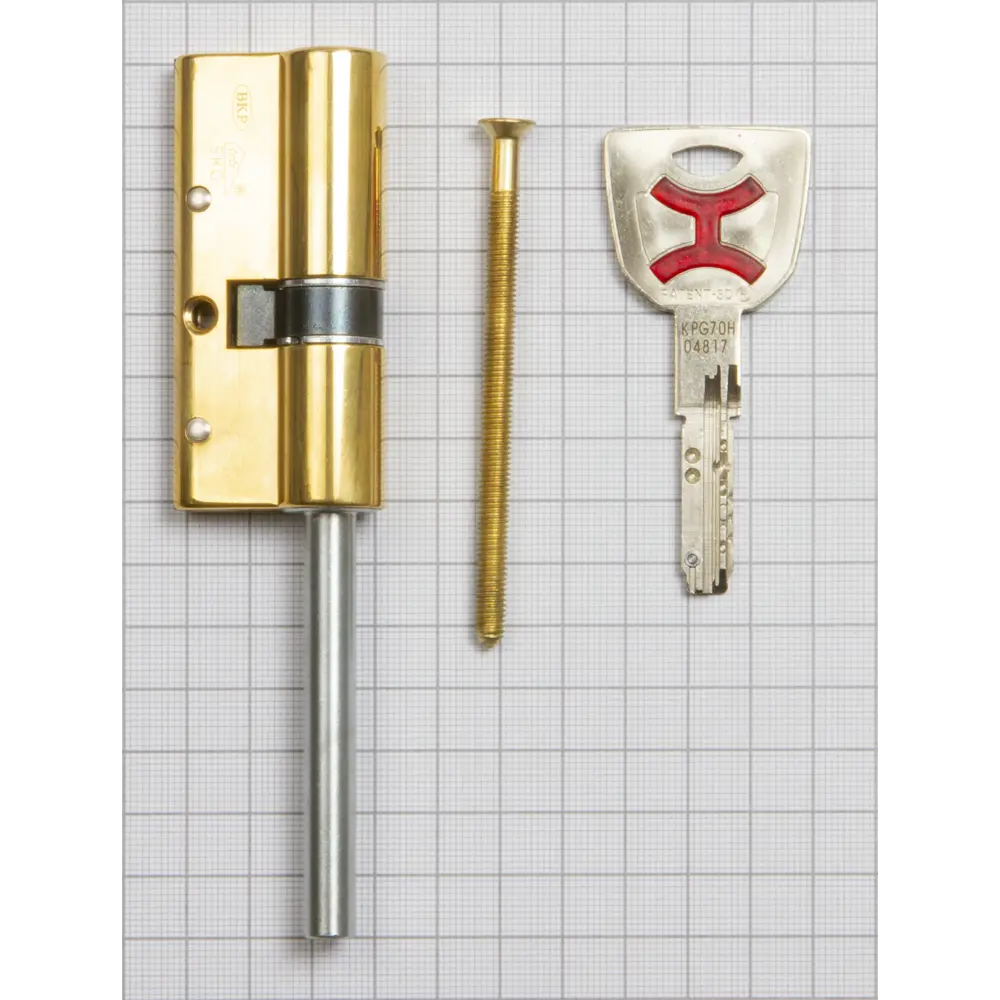 Цилиндр Cisa AP4S 0P3S7-90.66, 45x10x25 мм, ключ/шток, цвет латунь, без вертушки STLM-2066227 - Вид №2