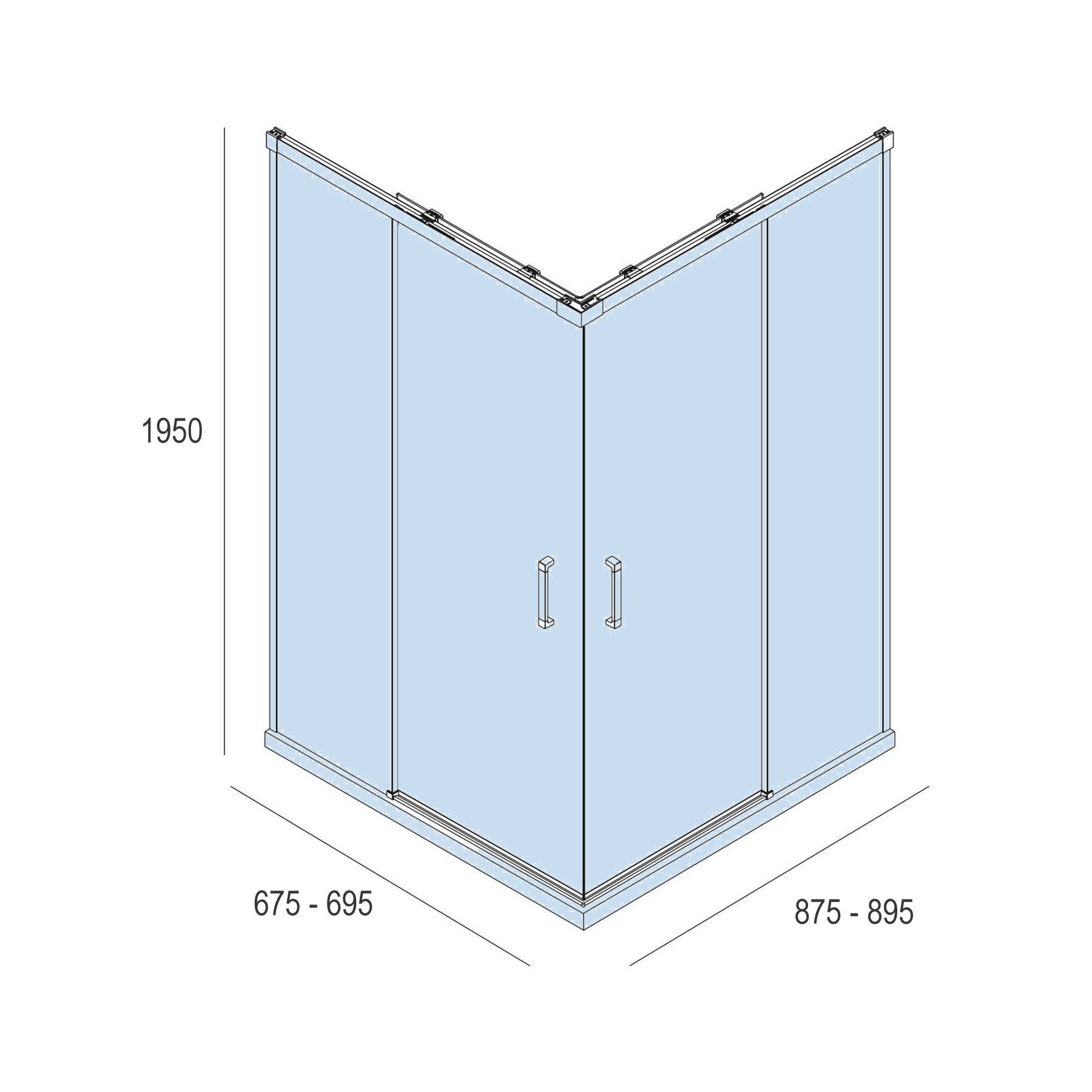 26747 SALGAR Душевая перегородка COPENHAGUE Угловой уголок с 2D и 2FS Transparent 675-875 x 1950 мм - Вид №1