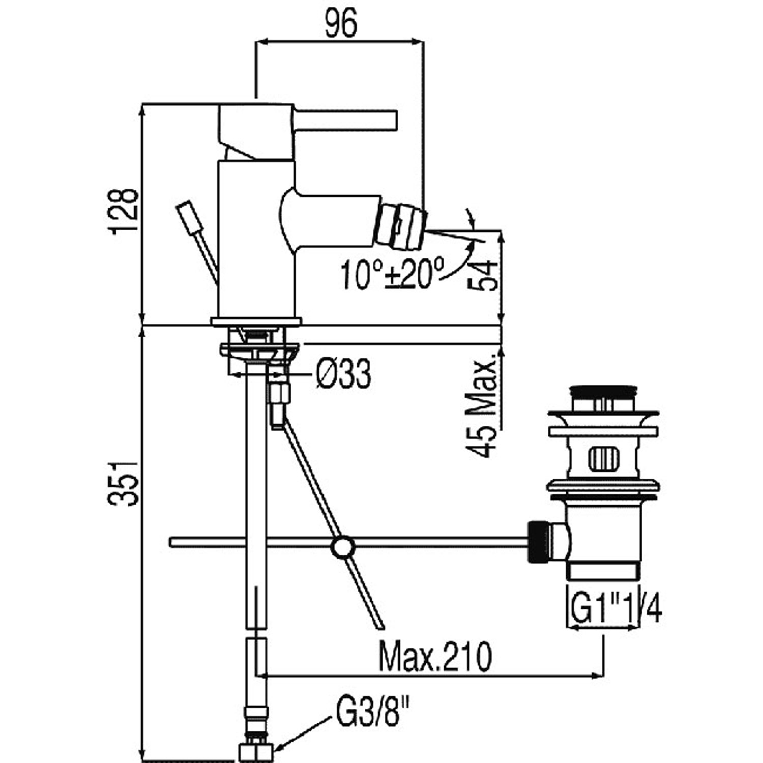 Смеситель для биде LEX-ALP с одной ручкой и автоматическим сливом-20312003D TRES - Вид №1