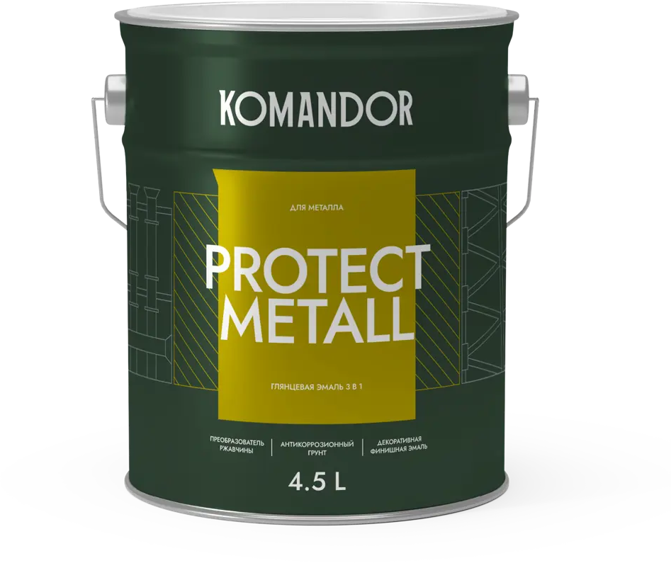 91636887 Грунт-эмаль по ржавчине 3 в 1 Komandor Protect Metall глянцевая прозрачная база С 4.5 л STLM-0858461