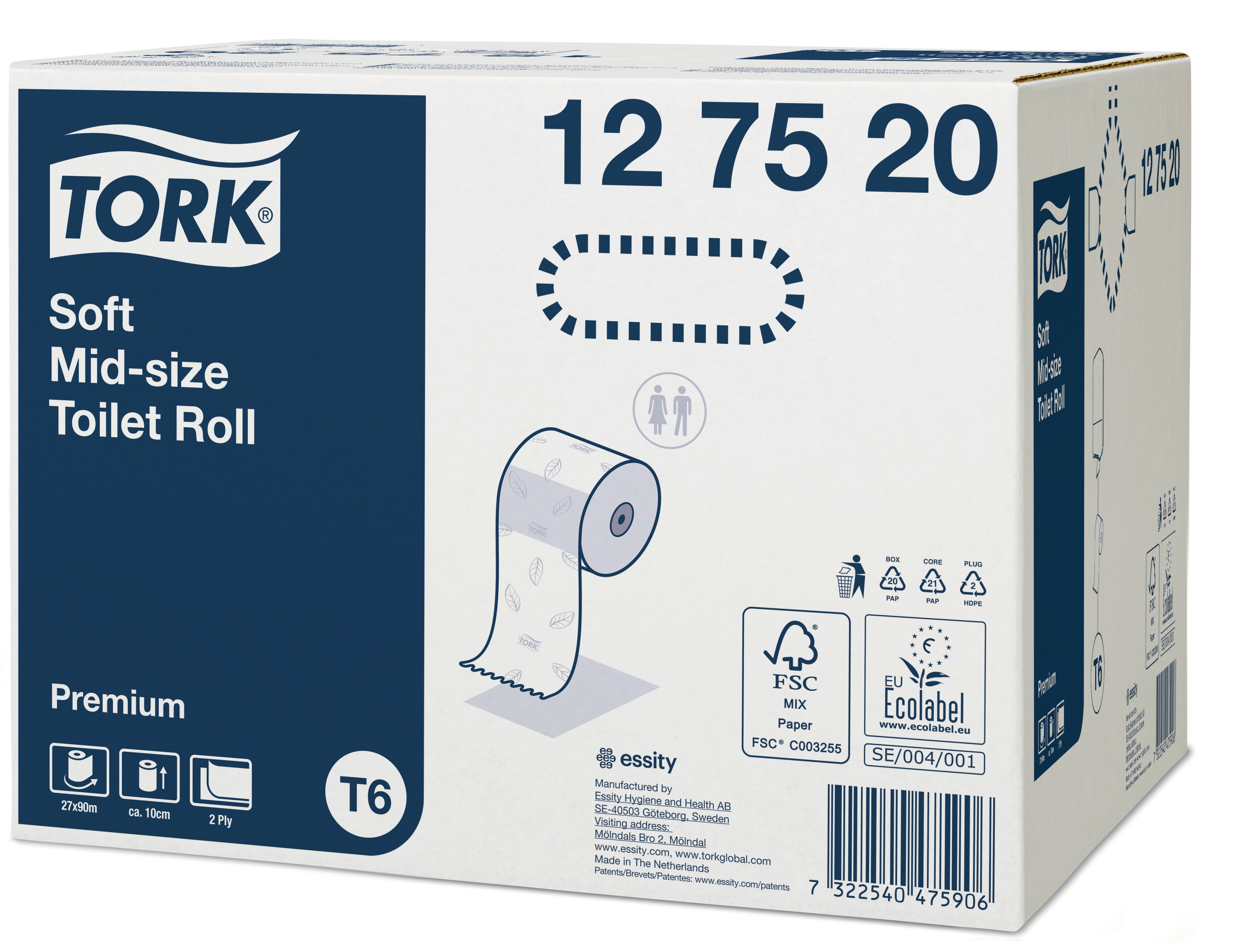 12752040 Мягкая туалетная бумага среднего размера, 2-слойная Tork  - Вид №1