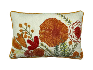 Вышитая вручную хлопковая подушка с цветочным рисунком