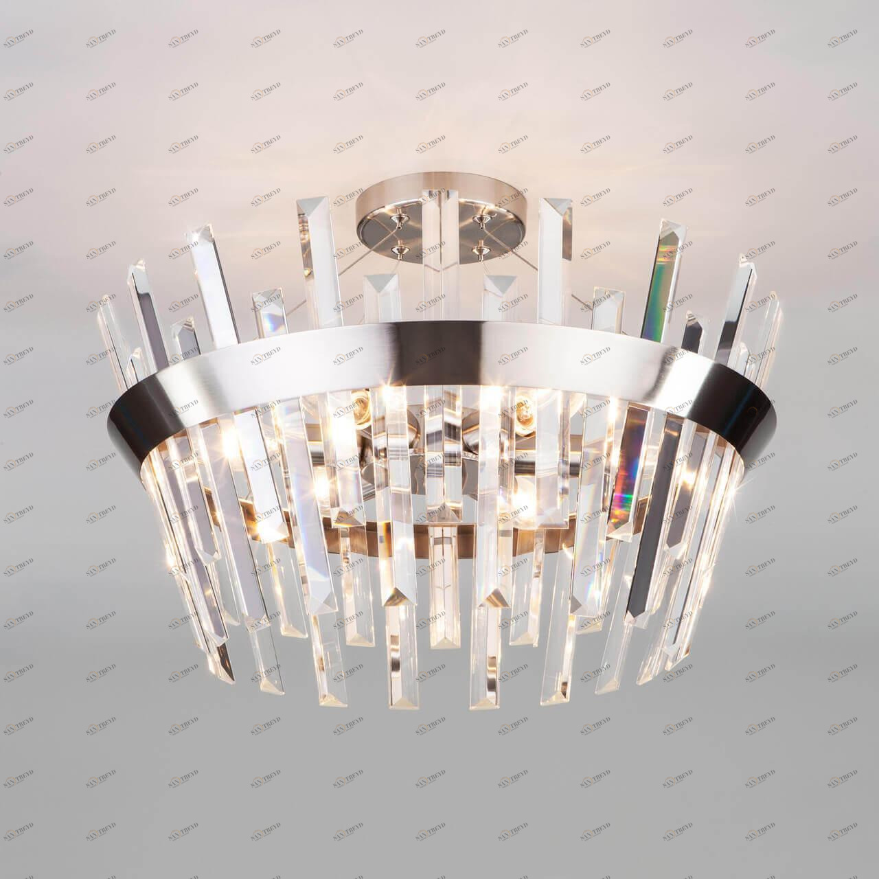 Потолочная люстра Eurosvet Steccato 10111/5 сатин-никель/прозрачный хрусталь Strotskis EUROSVET ДИЗАЙНЕРСКИЕ, STECCATO 00-3888742 Прозрачный;хром 