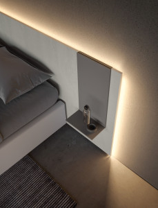 Деревянная двуспальная кровать со встроенным освещением