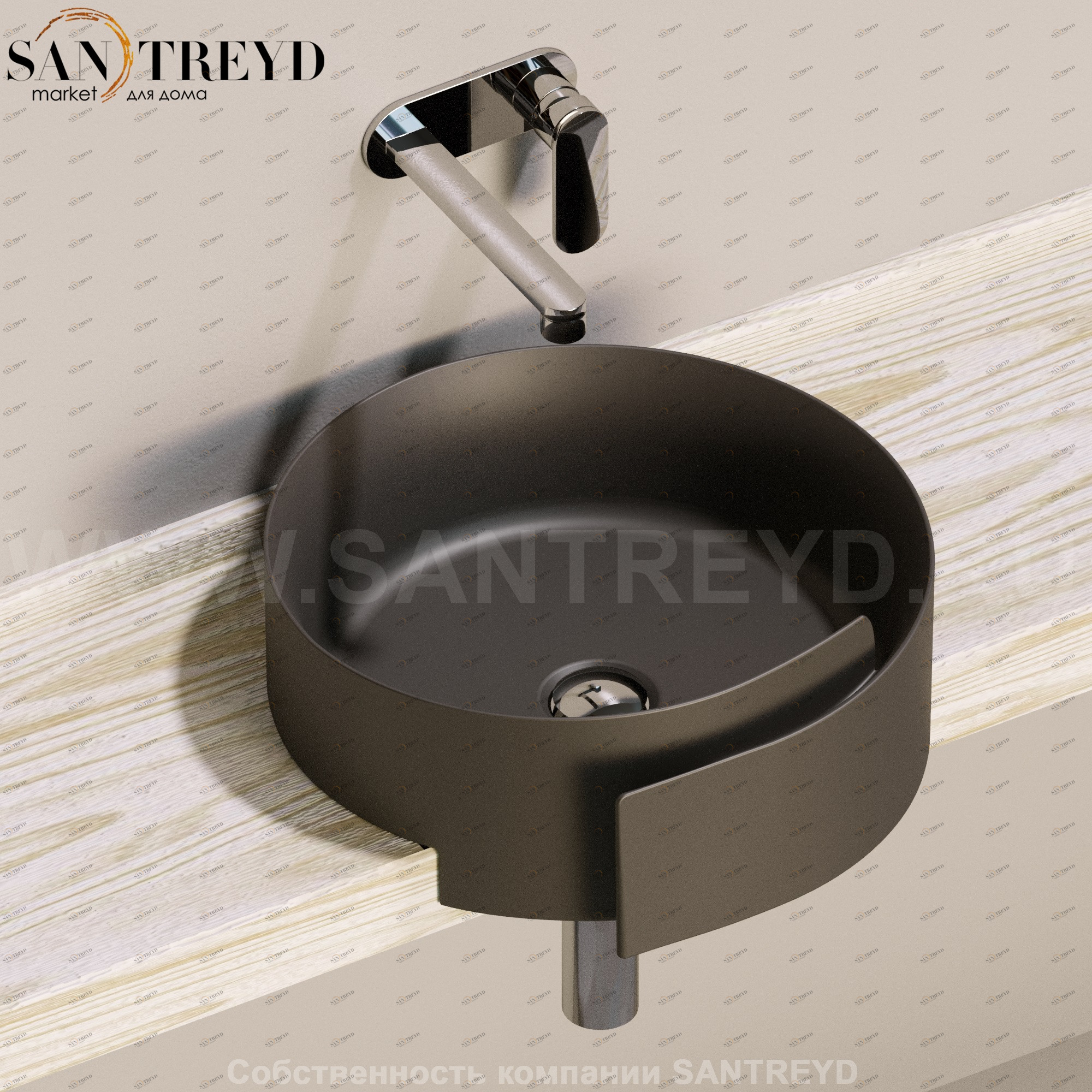 RL44S.7006 Полувстраиваемая раковина консольная 50 см черная Flaminia Roll Ceramica Flaminia RL44S7006