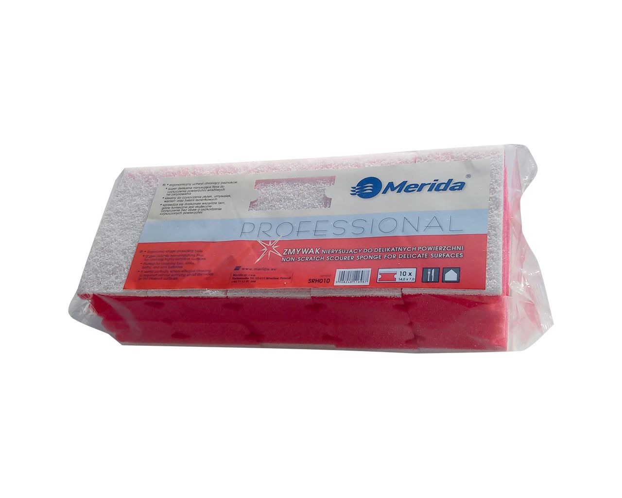SRH010 Профессиональная нецарапающая мочалка для деликатных поверхностей, красная пена, белое волокно, 10 шт. в упаковке Merida  - Вид №1
