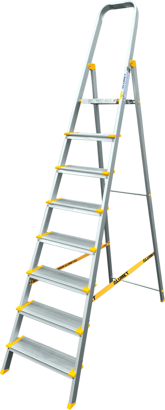 Стремянка алюминиевая профессиональная, анодированная, ширина ступени 130 мм. 8 ст ALUMET АS708