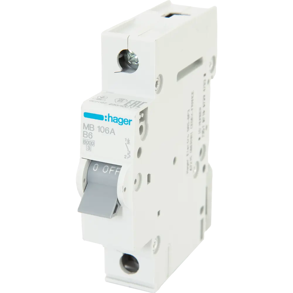 Автоматический выключатель Hager MB106A 1P B6 А 6 кА STLM-2177144