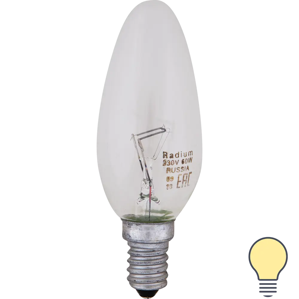 Лампа накаливания Radium «Свеча», E14, 60 Вт, прозрачная колба 81980465 STLM-2207511 