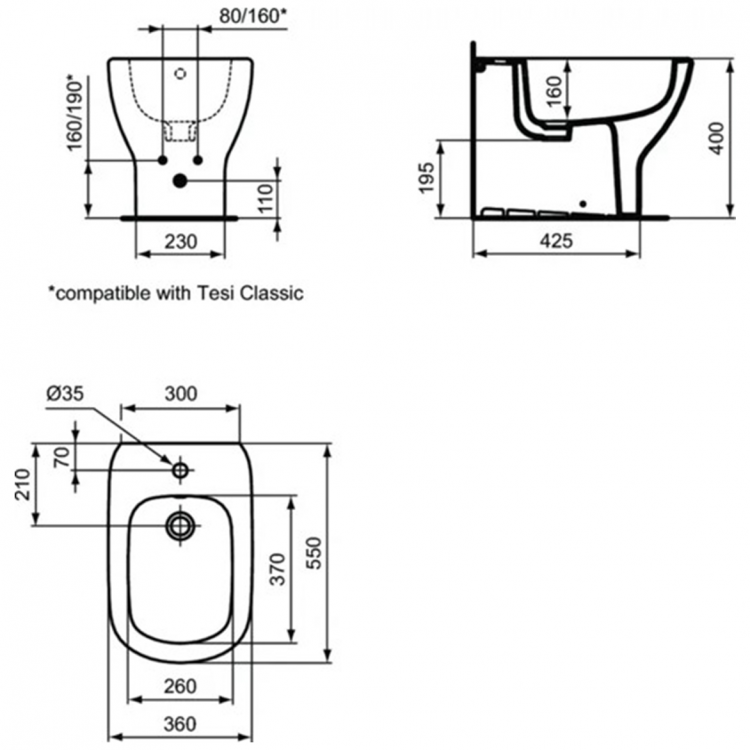 T354001 Напольное пристенное биде Ideal Standard TESI - Вид №5