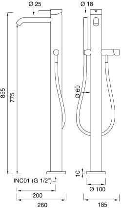 Ceadesign Напольный смеситель для ванны из нержавеющей стали с ручным душем Milo360 Mil 131 - Вид №1