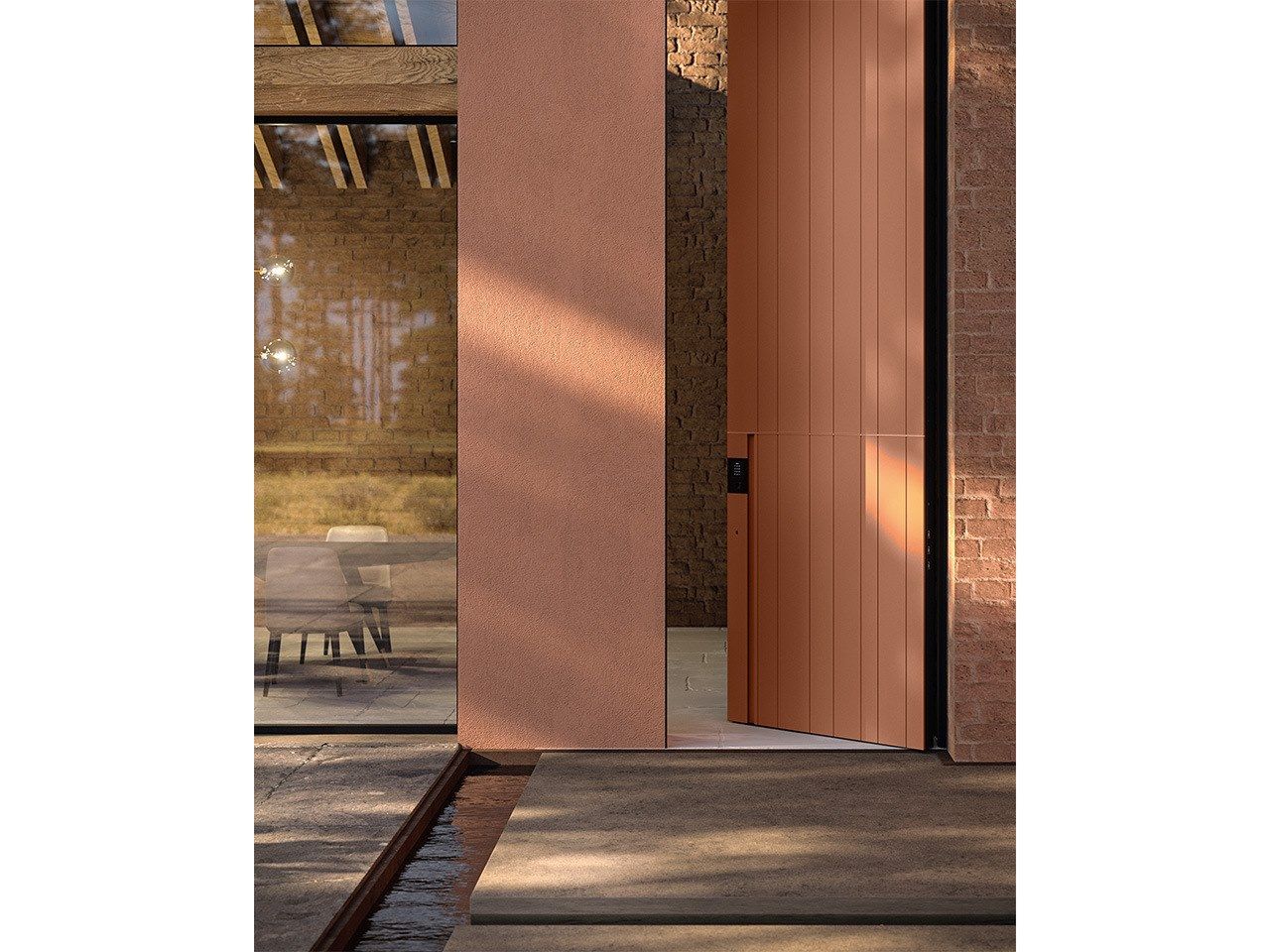 Наружная алюминиевая бронированная дверная обшивка Oikos Skydoors-вертикальные горизонты ARCH-00069342 - Вид №5