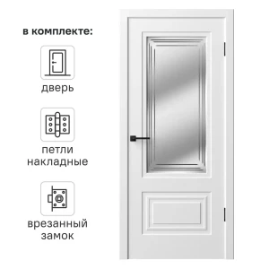 Дверь межкомнатная со стеклом Комфорт-2 80x220 см эмаль цвет белый с замком и петлями 89437579 STLM-2176201