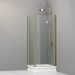 9161T1 Душевая кабина SX с распашной дверью и фиксированной боковой частью для душевого поддона 80x80 квадрат, цвет Золотистый Kerasan RETRO Италия