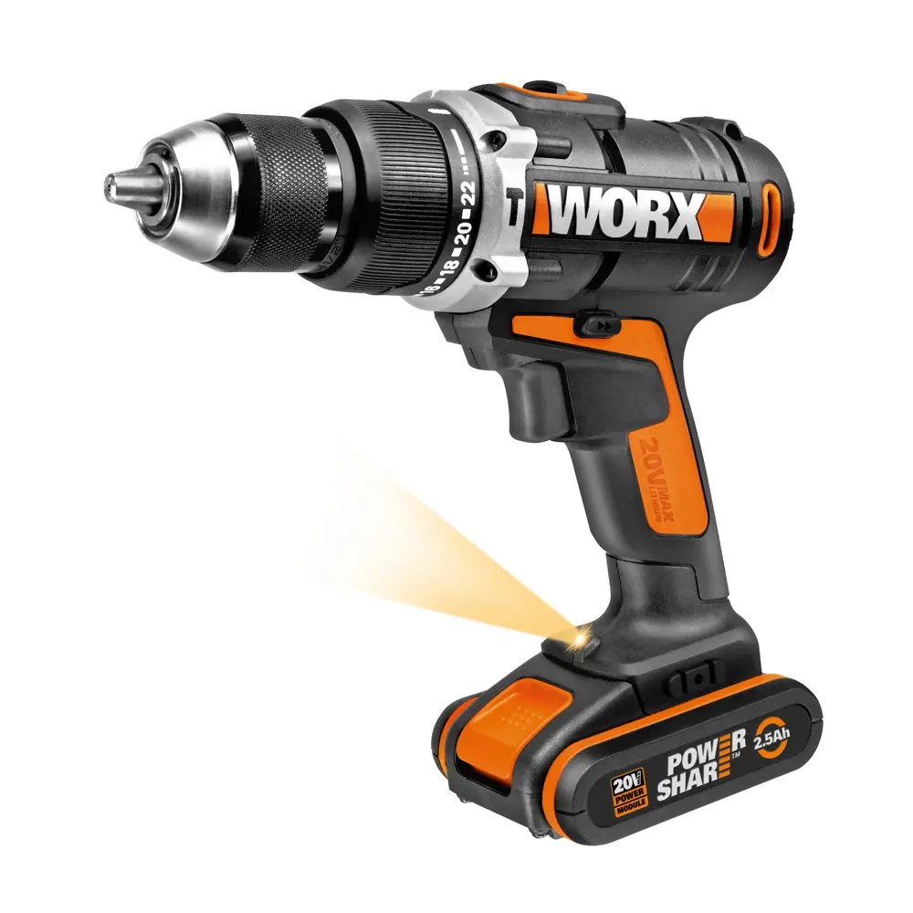 Дрель-шуруповерт аккумуляторная Worx WX372.6, 20 В Li-ion 2.5 Ач STLM-2208550