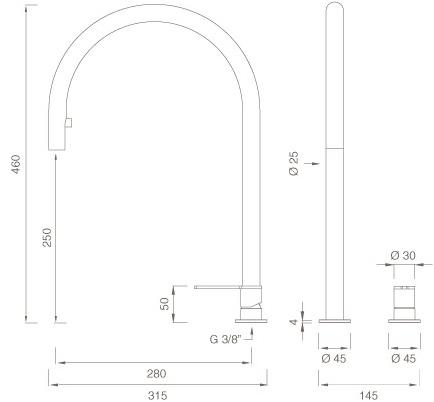Ceadesign Смеситель для кухни из нержавеющей стали на два отверстия с выдвижным ручным душем Innovo Inv 46 - Вид №1