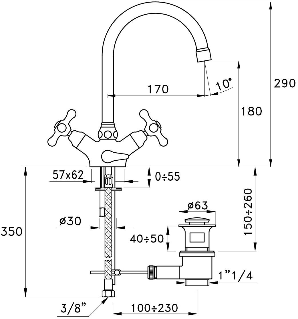 RUBINETTERIE STELLA Смеситель для раковины на одно отверстие Roma sun-id-1442904 - Вид №1