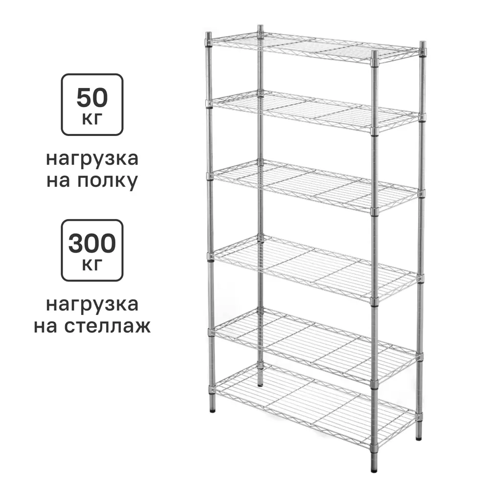 Стеллаж сетчатый KONSENSA 90x35x180 см цвет хром STLM-2202804