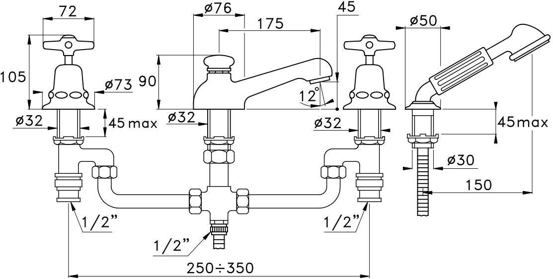 RUBINETTERIE STELLA Смеситель для душа на 4 отверстия с переключателем Italica It02302 - Вид №1