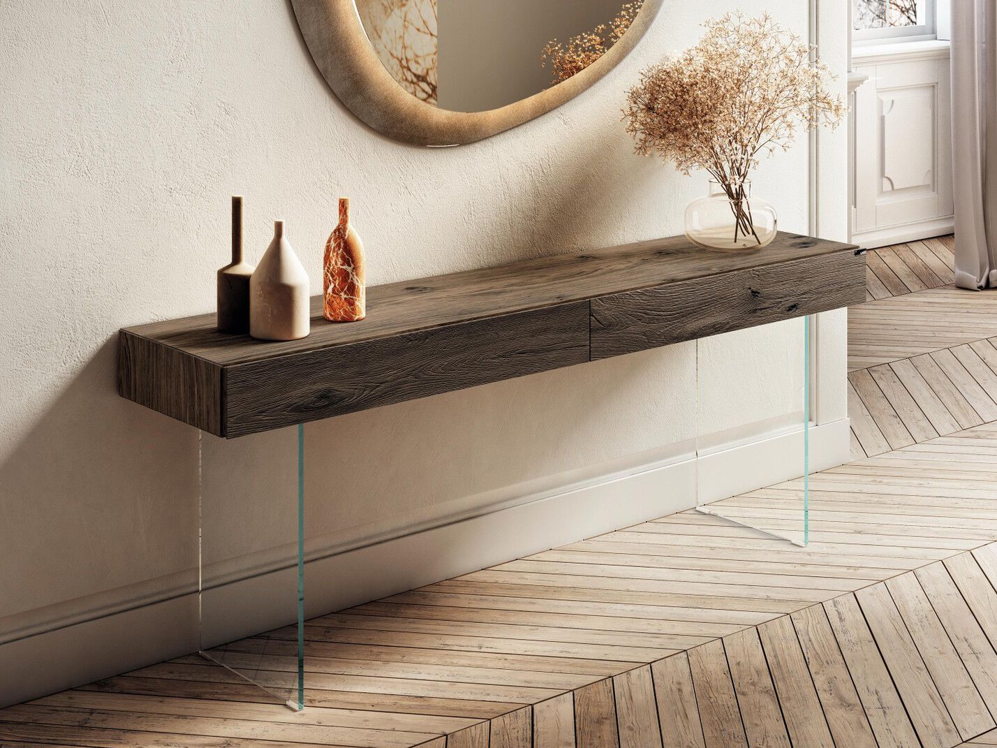 Стеклянная и деревянная консоль с ящиками Lago 36e8 ARCH-00100561 - Вид №1