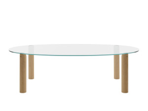 Овальный стол из дерева и стекла